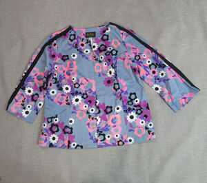 Bob Mackie Jacket Womens Size M Blue Floral Wearable Art Boho Chic Mod Preppy